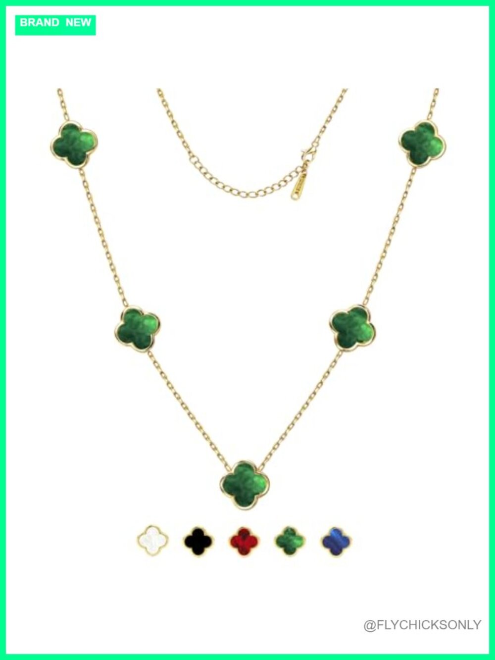 18K Gold Plated Stainless Steel Four Leaf Clover Pendant Necklace